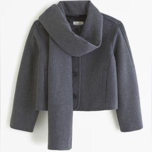 ABERCROMBIE Removable Scarf Double-Cloth Wool-Blend Jacket, Dark Grey, XS